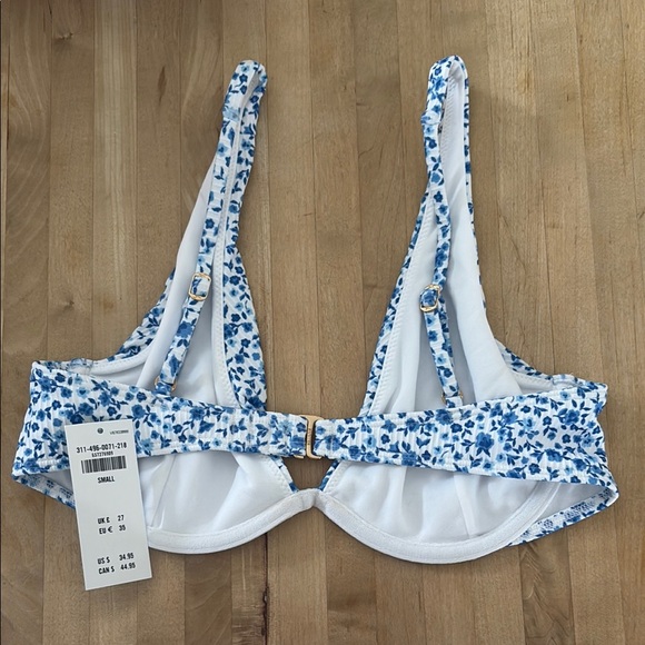NWT Hollister Blue Floral Ribbed Two-Piece Bathing Suit Top S Bottom M - Picture 3 of 9